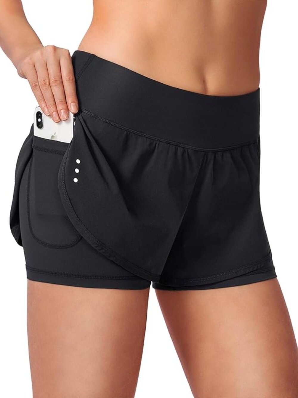 Soothfeel Running Shorts Zipper Pocket 2 in 1 High Wasited Workout Biker Phone